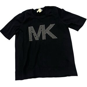 Michael Kors Women Black Short Sleeve sweater top Studded Logo Zs Medium